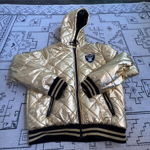 Women's NFL Raiders Gold Black Jacket Size LG